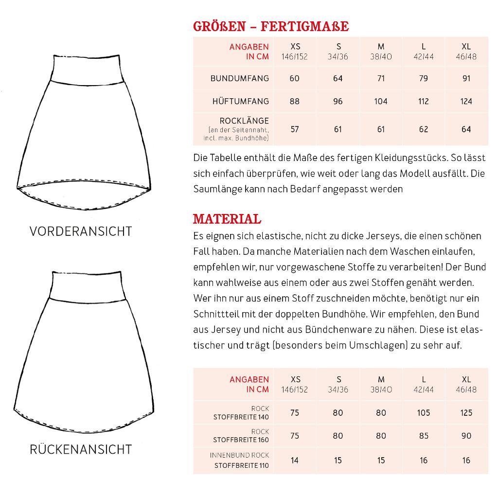 Papierschnittmuster Rock aus Jersey Frau Eva XS-XL